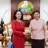 Chủ tịch Quốc hội Lào Pany Yathotu tiếp Chủ nhiệm Ủy ban các vấn đề xã hội của Quốc hội Trương Thị Mai. (Ảnh: Phạm Kiên/TTXVN) 