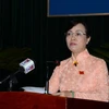 Chủ tịch Hội đồng Nhân dân Thành phố Hồ Chí Minh Nguyễn Thị Quyết Tâm phát biểu khai mạc kỳ họp. (Ảnh: Thanh Vũ/TTXVN) 