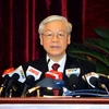 Tổng Bí thư Nguyễn Phú Trọng phát biểu bế mạc Hội nghị. (Ảnh: Thống Nhất-TTXVN)