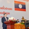 Ông Saysomphone Phomvihane, Tân Chủ tịch Mặt trận Lào xây dựng đất nước khóa X, phát biểu sau khi nhậm chức. (Ảnh: Phạm Kiên/TTXVN)