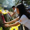 Đoàn thanh niên sinh viên kiều bào dâng hương, hoa viếng mộ Đại tướng Võ Nguyên Giáp. (Ảnh: Đức Thọ/TTXVN) 