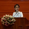 Cố vấn nhà nước - Ngoại trưởng Myanmar Aung San Suu Kyi phát biểu khai mạc hội nghị. (Nguồn: AFP/TTXVN) 