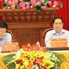 Trưởng ban Tổ chức Trung ương Phạm Minh Chính (bên phải) phát biểu chỉ đạo tại buổi làm việc. (Ảnh: Minh Trí/TTXVN) 
