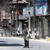 Các binh sỹ Ấn Độ tuần tra trong giờ giới nghiêm ở Kashmir ngày 28/5. (Nguồn: EPA/TTXVN)
