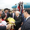 Lễ đón Tổng Bí thư Nguyễn Phú Trọng tại sân bay Quốc tế Pochentong ở Thủ đô Phnom Penh. (Ảnh: Trí Dũng/TTXVN)