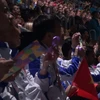 Các đại biểu thanh niên Việt Nam tham dự Lễ khai mạc Fesstival Thanh niên và Sinh viên thế giới lần thứ 19 tại Sochi. (Ảnh: Tâm Hằng/Vietnam+)