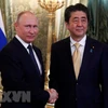Tổng thống Nga Vladimir Putin (trái) và Thủ tướng Nhật Bản Shinzo Abe tại cuộc gặp ở Moskva, Nga ngày 26/5. (Nguồn: AFP/TTXVN) 