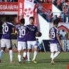 Hà Nội FC giành chiến thắng 2-1 trước Hải Phòng, qua đó vươn lên ngôi đầu bảng xếp hạng V-League 2019, hơn Thành phố Hồ Chí Minh xếp thứ hai 1 điểm. (Ảnh: Nguyên An/Vietnam+)