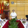 Bí thư Thành ủy Thành phố Hà Nội Hoàng Trung Hải phát biểu kết luận buổi làm việc. (Ảnh: Văn Điệp/TTXVN)