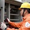 Nhân viên EVN Hà Nội kiểm tra công tác đảm bảo an toàn cấp điện. (Nguồn: TTXVN)