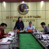 Phó Chủ tịch thường trực HĐND tỉnh Hải Dương Nguyễn Thị Ngọc Bích phát biểu tại buổi làm việc. (Ảnh: Mạnh Tú/TTXVN)