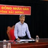 Ông Phạm Quang Hưng, Trưởng ban Kinh tế-Ngân sách Hội đồng Nhân dân tỉnh Hải Dương phát biểu tại buổi làm việc. (Ảnh: Mạnh Tú/TTXVN)