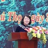 Phó Chủ tịch nước Đặng Thị Ngọc Thịnh phát biểu tại Lễ phát động Tết trồng cây Đời đời nhớ ơn Bác Hồ. (Ảnh: Vũ Sinh/TTXVN)