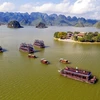 Du thuyền đưa khách tham quan hồ Tam Chúc rộng hơn 600ha với nhiều cảnh đẹp tự nhiên. (Ảnh: Đại Nghĩa/TTXVN) 