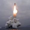 Một vụ thử tên lửa của Triều Tiên ở ngoài khơi vịnh Wonsan ngày 2/10/2019. (Nguồn: AFP/TTXVN)