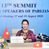 Chủ tịch Quốc hội Nguyễn Thị Kim Ngân tại Hội nghị trực tuyến các Nữ Chủ tịch Quốc hội thế giới lần thứ 13. (Ảnh: Trọng Đức/TTXVN)