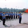 Cán bộ, chiến sỹ đầu tiên của Lực lượng Cảnh sát biển trang trọng tổ chức Lễ tuyên thệ trước anh linh Chủ tịch Hồ Chí Minh vĩ đại. (Nguồn: TTXVN)