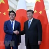 Thủ tướng Nhật Bản Shinzo Abe (trái) và Chủ tịch nước Trung Quốc Tập Cận Bình (phải) tại cuộc gặp ở Bắc Kinh ngày 23/12/2019. (Nguồn: AFP/TTXVN) 