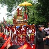 Đoàn dâng hương từ sân trung tâm lễ hội lên đền Thượng, thuộc Khu di tích lịch sử Quốc gia đặc biệt Đền Hùng, tỉnh Phú Thọ. (Ảnh: Thanh Tùng/TTXVN) 