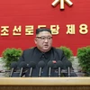 Chủ tịch Đảng Lao động Triều Tiên, Chủ tịch Ủy ban Quốc vụ Cộng hòa Dân chủ Nhân dân Triều Tiên, nhà lãnh đạo Kim Jong-un đọc báo cáo khai mạc. (Nguồn: KCNA)