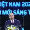 Thủ tướng Nguyễn Xuân Phúc phát biểu tại triển lãm quốc tế về đổi mới sáng tạo Việt Nam 2021. (Ảnh: Thống Nhất/TTXVN)