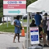 Người dân chờ xét nghiệm COVID-19 tại Toronto, Canada. (Ảnh: THX/TTXVN)