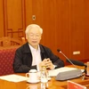 Tổng Bí thư, Chủ tịch nước Nguyễn Phú Trọng phát biểu chỉ đạo cuộc họp. (Ảnh: Trí Dũng/TTXVN) 