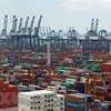 Hàng hóa được xếp tại cảng ở Thâm Quyến, tỉnh Quảng Đông, Trung Quốc. (Ảnh: THX/TTXVN)