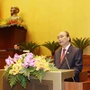 Chủ tịch nước Nguyễn Xuân Phúc phát biểu nhậm chức. (Ảnh: Trí Dũng/TTXVN)