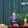 Thủ tướng Nguyễn Xuân Phúc phát biểu tại buổi tiếp xúc cử tri Hải Phòng ngày 7/3/2021. (Ảnh: Thống Nhất/TTXVN)