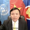 Đại sứ Đặng Đình Quý-Trưởng Phái đoàn đại diện thường trực Việt Nam tại Liên hợp quốc chủ trì và phát biểu tại phiên thảo luận. (Ảnh: Hữu Thanh/TTXVN)