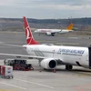 Máy bay Boeing 737 Max tại sân bay Istanbul, Thổ Nhĩ Kỳ ngày 15/4/2021. (Ảnh: DHA/TTXVN) 