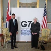 Bộ trưởng Tài chính Anh Rishi Sunak (trái) trong cuộc gặp Bộ trưởng Tài chính Mỹ Janet Yellen tại London, trước thềm Hội nghị Bộ trưởng Tài chính Nhóm các nước công nghiệp phát triển hàng đầu thế giới (G7), ngày 3/6/2021. (Ảnh: AFP/TTXVN)