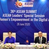 Thủ tướng Nguyễn Xuân Phúc, Chủ tịch ASEAN 2020 và Chủ tịch Quốc hội Nguyễn Thị Kim Ngân, Chủ tịch AIPA 41 dự Phiên họp đặc biệt của các nhà Lãnh đạo ASEAN tại Hội nghị Cấp cao ASEAN 36 về tăng quyền năng phụ nữ trong thời đại số. (Ảnh: TTXVN) 