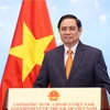 Thủ tướng Chính phủ Phạm Minh Chính phát biểu tại Hội nghị thượng đỉnh thương mại dịch vụ toàn cầu năm 2021 theo hình thức ghi hình. (Ảnh: Dương Giang/TTXVN)