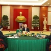 Tổng Bí thư Nguyễn Phú Trọng, Tổng Bí thư Đảng Nhân dân Cách mạng Lào Thongloun Sisoulith và Chủ tịch Đảng Nhân dân Campuchia Hun Sen tại cuộc gặp. (Ảnh: Trí Dũng/TTXVN)