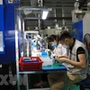 Công nhân làm việc tại Công ty Cổ phần Hanpo Vina, khu công nghiệp Yên Phong, tỉnh Bắc Ninh. (Ảnh: Thanh Thương/TTXVN) 