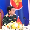 Đại tướng Phan Văn Giang, Bộ trưởng Bộ Quốc phòng Việt Nam, dự hội nghị tại điểm cầu Hà Nội. (Ảnh: Trọng Đức/TTXVN) 