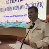 Giám đốc Công an tỉnh Hải Dương Bùi Quang Bình cảm ơn lãnh đạo Bộ Công an và tỉnh Hải Dương. (Ảnh: Tiến Vĩnh/TTXVN)