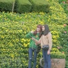 Chụp ảnh bên những thảm hoa ở Đà Lạt. (Ảnh: Đặng Tuấn/TTXVN)