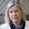 Thủ tướng Thụy Điển Magdalena Andersson phát biểu với báo giới tại Brussels, Bỉ ngày 25/3/2022. (Ảnh: AFP/TTXVN)