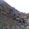 Hiện trường xảy ra vụ sập mỏ đá Pắc Luốc 1 của Công ty trách nhiệm hữu hạn Thanh Long ở thôn Nà Tèn, thị trấn Yên Minh, huyện Yên Minh. (Ảnh: TTXVN phát)