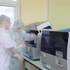 Nhân viên y tế xét nghiệm mẫu bệnh phẩm tại Trung tâm Kiểm soát bệnh tật (CDC) Quảng Ninh. (Ảnh: TTXVN phát) 