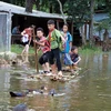 Học sinh ở bản Giáng, xã Chiềng Đen, thành phố Sơn La, phải sử dụng bè tre để đi học. (Ảnh: Hữu Quyết/TTXVN) 