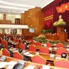 Tổng Bí thư Nguyễn Phú Trọng phát biểu bế mạc hội nghị lần thứ sáu Ban Chấp hành Trung ương Đảng khóa XIII. (Ảnh: Trí Dũng/TTXVN) 