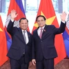 Thủ tướng Phạm Minh Chính tiếp Chủ tịch Thượng viện Campuchia Samdech Say Chhum. (Ảnh: Dương Giang/TTXVN)