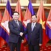 Chủ tịch Quốc hội Vương Đình Huệ và Chủ tịch Thượng viện Campuchia Samdech Say Chhum. (Ảnh: Doãn Tấn/TTXVN) 