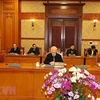 Tổng Bí thư Nguyễn Phú Trọng và các thành viên Ban Bí thư tại phiên họp. (Ảnh: Trí Dũng/TTXVN)