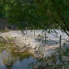 Các khu dã ngoại đổ bêtông, cát sỏi nhằm san nền, xây dựng khu lưu trú ngay sát bờ sông Luông Đông. (Ảnh: Quốc Dũng/TTXVN) 