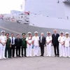 Lễ đón tàu ITS Morosini và thủy thủ đoàn cập bến cảng Thành phố Hồ Chí Minh. (Ảnh: Xuân Khu/TTXVN) 